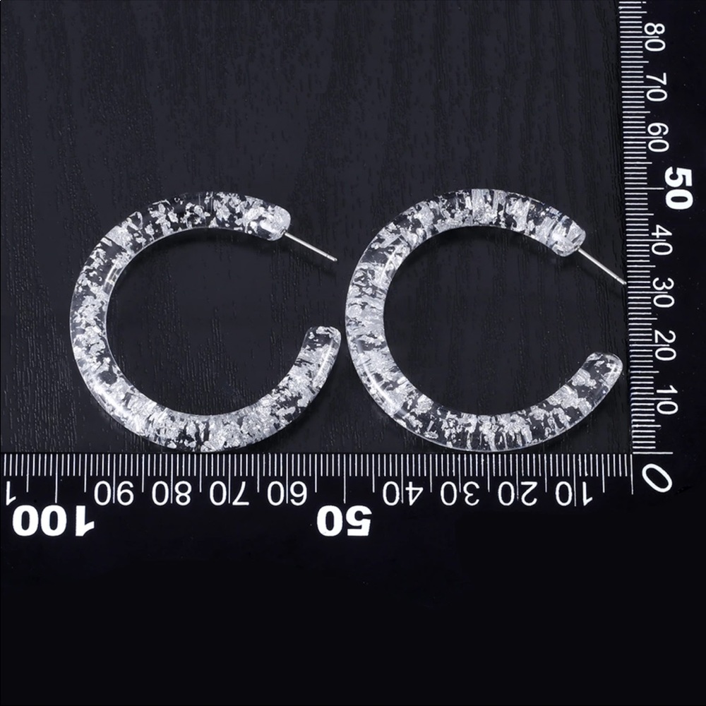 Transparent Resin with silver accents hoops - Picture 2 of 4